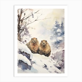 Winter Watercolour Woodchuck 2 Art Print