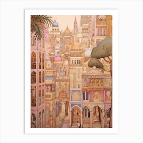 Cairo Egypt 2 Vintage Pink Travel Illustration Art Print