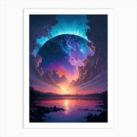 Planet in Space - Blue and purple Art Print