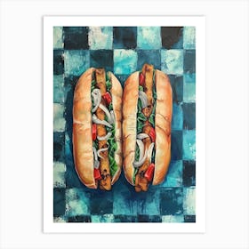 Baguette Checkered Blue Painting 1 Art Print