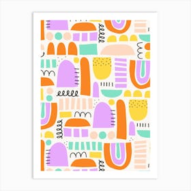 Happy Pastel Abstract Doodle Geometric Shapes Collage Art Print