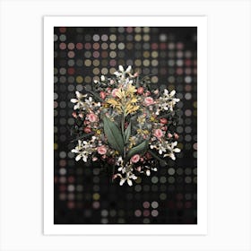 Vintage Water Canna Flower Wreath on Dot Bokeh Pattern n.0800 Art Print