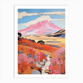 Mount Kilimanjaro Tanzania 1 Colourful Mountain Illustration Art Print