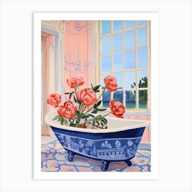 A Bathtube Full Of Peony In A Bathroom 1 Art Print