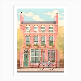 Pink House With Bicycle Art Print