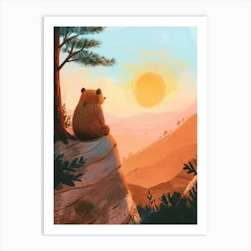 Sloth Bear Looking At A Sunset From A Mountaintop Storybook Illustration 2 Art Print