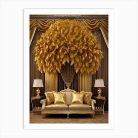 Gold Tree In A Living Room Art Print