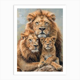 Barbary Lion Family Bonding Acrylic Painting 3 Art Print