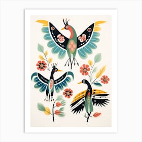 Folk Style Bird Painting Crane Art Print