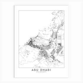 Abu Dhabi White Map Art Print