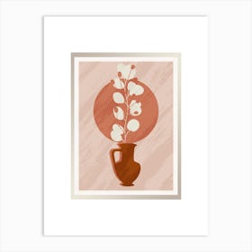 Minimalistic Art with Vase and Leaf Branch 1 Art Print