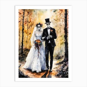 The Happy Couple ~ Goth Skull Skeleton Wedding Fairytale Watercolour  Art Print