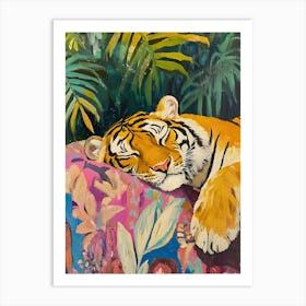 Oil Painting Tiger Sleeping 8 Art Print