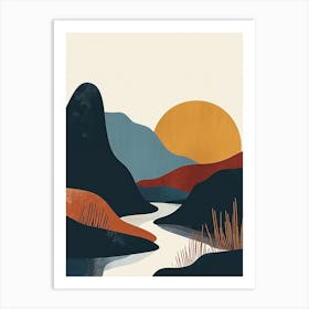 Sunset By The River, Scandinavian Minimalism Art Print