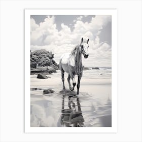 A Horse Oil Painting In Praia Do Camilo, Portugal, Portrait 1 Art Print