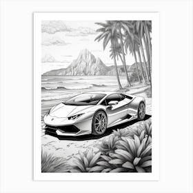 Lamborghini Huracan Tropical Line Drawing 3 Art Print