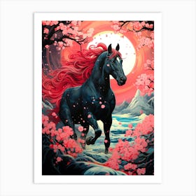 Horse In Cherry Blossoms 2 Art Print