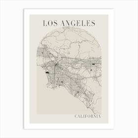 Los Angeles California Boho Minimal Arch Full Beige Color Street Map Art Print