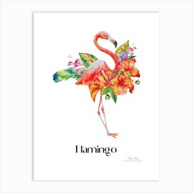 Flamingo. Long, thin legs. Pink or bright red color. Black feathers on the tips of its wings.13 Art Print