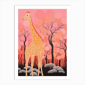 Abstract Giraffe Orange & Pink Portrait 3 Art Print
