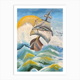 Sailing Ship In Rough Seas Art Print