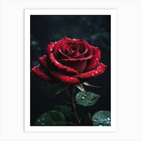 Red Rose With Water Drops Art Print