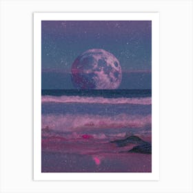 Purple Sparkly Moon Collage Art Print