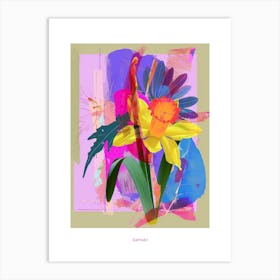 Daffodil 4 Neon Flower Collage Poster Art Print