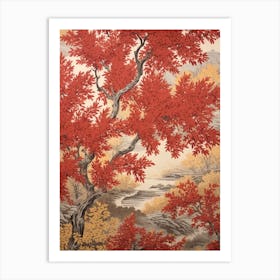 Red Willow 2 Vintage Autumn Tree Print  Art Print