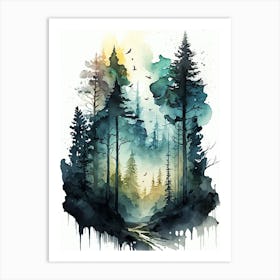 Watercolor Forest Painting Art Print
