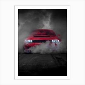 Red Car With Clouds Background Art Print