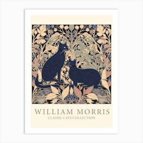 William Morris  Inspired  Classic Cats Blue Art Print