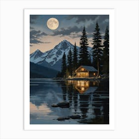 Cabin By The Lake Art Print