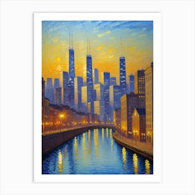 Chicago Skyline At Sunset Art Print