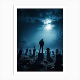 Death Fear Rising Full Fog Gravestone Dark Night Evil Background Holiday Horror Undead (21) Art Print