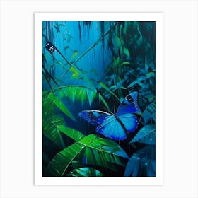 Morpho Butterflies In Rain Forest Oil Painting 2 Art Print