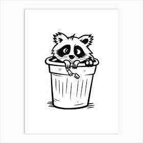 A Minimalist Line Art Piece Of A Barbados Raccoon 3 Art Print