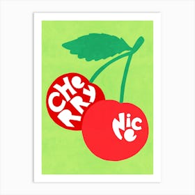 Big Cherry Fruit duo illustration typographic cut-out ‘CHERRY NICE’ pun Art Print