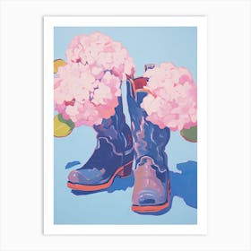 A Painting Of Cowboy Boots With Pink Flowers, Fauvist Style, Still Life 1 Art Print