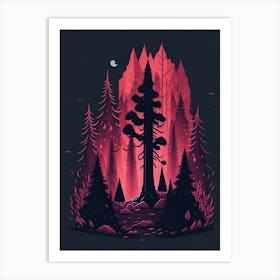 A Fantasy Forest At Night In Red Theme 13 Art Print