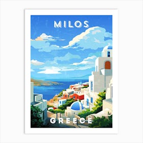 Greece, Milos — Retro travel minimalist poster, retro travel art, retro travel wall art, vector art Art Print