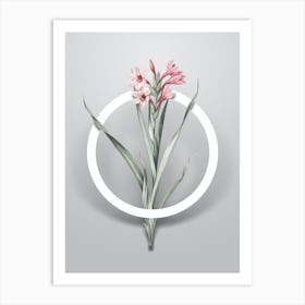 Vintage Sword Lily Minimalist Flower Geometric Circle on Soft Gray n.0438 Art Print