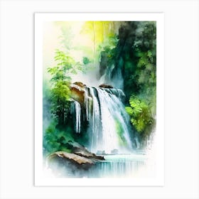 Saen Saep Waterfall, Thailand Water Colour  (1) Art Print