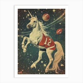 Unicorn Playing American Football In Space Art Print