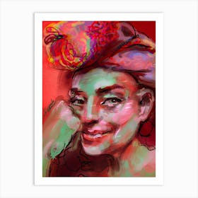 Woman Portrait Colourful Red Art Print