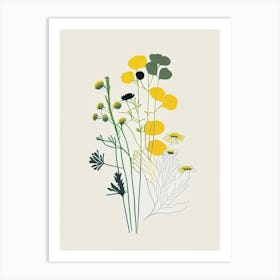Feverfew Spices And Herbs Minimal Line Drawing 3 Art Print