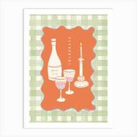 Celebrate with good wine and candlelight gingham in orange and green Art Print