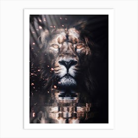 Golden King Lion River Reflection Art Print