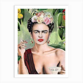 Frida Kahlo Smoking Art Print