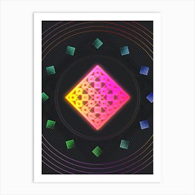 Neon Geometric Glyph in Pink and Yellow Circle Array on Black n.0074 Art Print